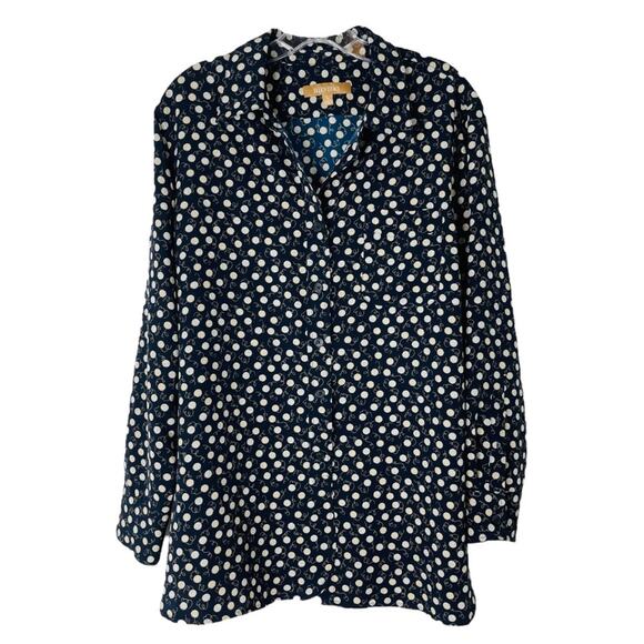 Ellen Tracy blue white dot preppy office button front top large - Picture 1 of 6
